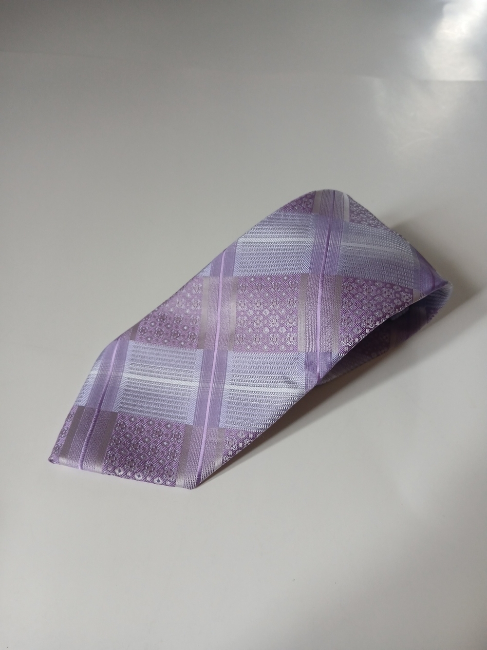 Vtg 90s Men's Lavender Plaid Silk Tie - Unbranded